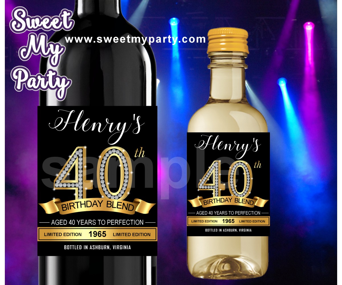 40th Birthday Party wine labels,Gold diamonds 40th Birthday Party wine labels,(14ab)